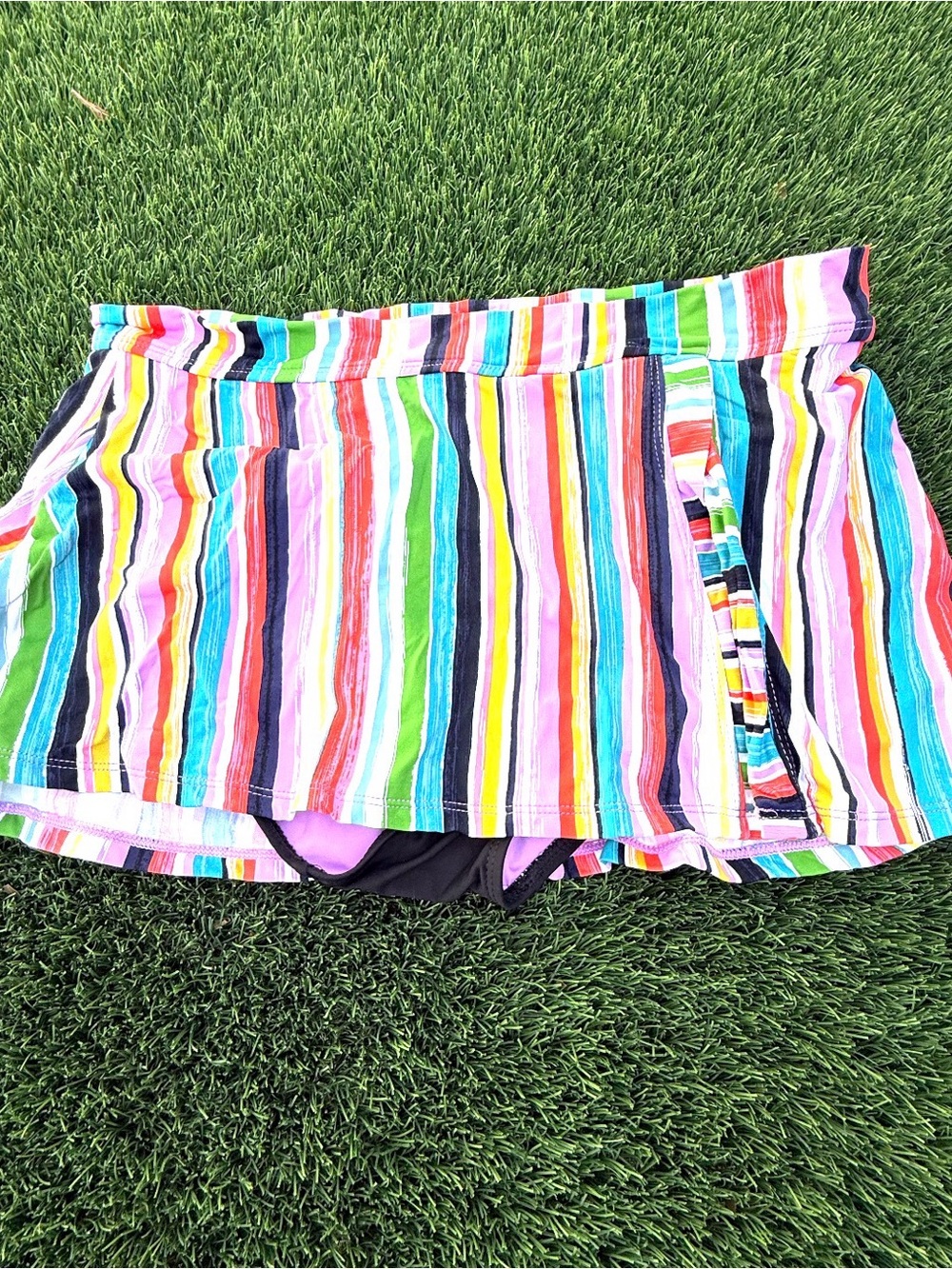 Anne Cole Multi-Color Striped Swim Skort with Black Built-In Shorts